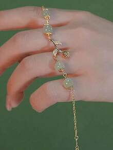 1pc Blue & White Agate Beaded Rose Chain Bracelet - 白色 - 查看 2