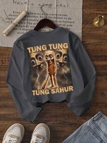 1pc Toddler Boys' Casual Printed Crew Neck Long Sleeve T-Shirt, Comfortable Student Wear, Autumn - Dark Grey - View 2