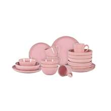 HomeVss Eur-Nordic Shape Raising Rim 20pc Dinnerware Set, Shiny Pink With Speckle Effect - 粉色 - 查看 1