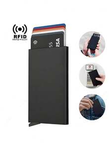 RFID Bank Kreditkarten Halter Herren Geldbörsen Metall Geldbörse für Herren Kartenetui Minimalistisches Metallgehäuse RFID Blocker Kartenetui Aluminiumlegierung Schwarze Geldbörsen Herren Kartenetui Business Lässig Mode Geldbörsen, Geschenk für Vater, Freund, Freund, Vatertag, Valentinstag, Geburtstag