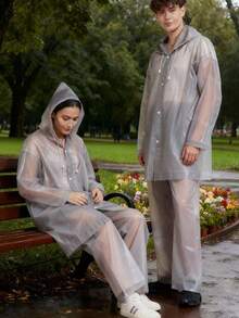 4pcs Gray Rain Suit - 2 Tops 2 Pants, Outdoor Thickened Raincoat For Men And Women, Casual Hiking Rain Jacket, Waterproof Full Body Coverall Rain Poncho For Travel, Cycling, Adults - Grey - View 2