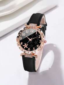 2pcs/Set Women's Elegant Fashion Watch, PU Leather Strap Bracelet, Rhinestone Inlaid Stainless Steel Chain, Classic Casual Multifunctional Stylish, Best Gift - Multicolor - View 8