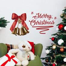 Self-Adhesive Red Bow & Golden Bells Windows Stickers - Self-Adhesive Plastic Christmas Bathroom Decals For Windows, Walls, Doors, Fridge - Easy Peel & Stick Removable Holiday Decorations, (No Residue) - Festive Bowknot & Bell & "Merry Christmas" - Multicolor - View 5