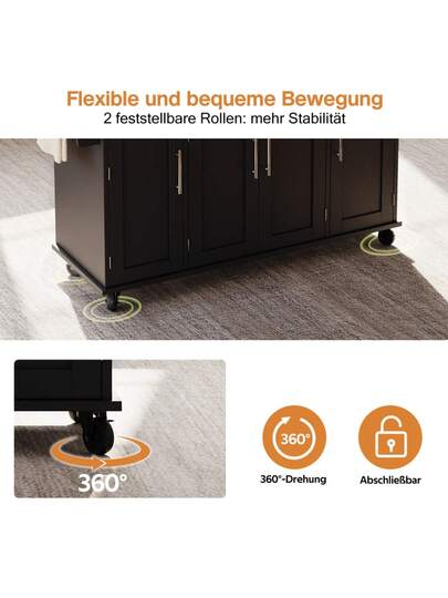 120*45cm, Mobile Kitchen Isl Trolley, Worktop Extends Up To 70cm, Hidden Cutlery Drawer, Adjustable Shelves, Spice Rack Towel Holder, Kitchen, Dining Room Or Living view 3