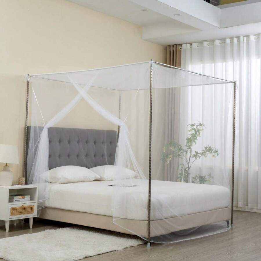 Home Mosquito Nets Pure Color Extra Secret Double Bed Lightweight Fashion Bedding Mosquito Nets - White - View 1
