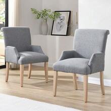 Esszimmerstuhl aus Leinen, 2er-Set mit Beinen aus Massivholz, mit Armlehnen, dickem Kissen, verstellbaren Beinen, Schlafzimmerstuhl, Küchenstuhl, Wohnzimmer-Loungesessel, Grau