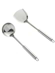 Zestaw 2/5 szt. ze stali nierdzewnej z uchwytem odpornym na ciepło: szpatułka, chochla, sitko - Wielokolorowe - Zobacz 5