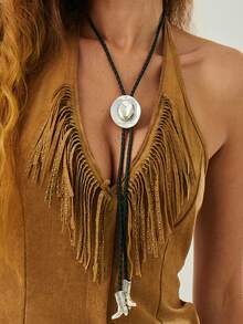 1pc Western Cowgirl Style Adjustable Necklace With Hat & Boot Pendant, Suitable For Women's Daily And Party Wear, Autumn/Winter Women's Jewelry, Women's Accessories, Valentine's Day Gift, Gift For Girlfriend, Gift For Mom, Gift For Her