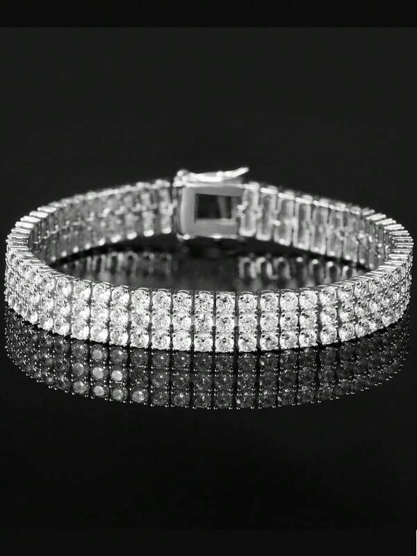 Pulsera de tenis con 3 filas de circonitas cúbicas | Pulseras de oro blanco/amarillo de 3.0 mm para hombres de talla 6.5-8.5 pulgadas