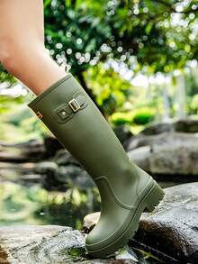 Fashionable Korean-Style Minimalist High-Tube Rain Boots For Women - Waterproof, Non-Slip, Wear-Resistant, Suitable For Outdoor Wear & Kitchen Work, Pull-On Style Women's Footwear - Green - View 6