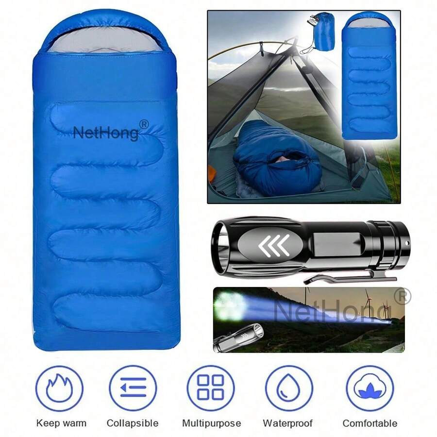 3-4 SEASON SINGLE SLEEPING BAGS CAMPING RECTANGULAR ENVELOPE ZIP UP KIDS ADULT - Blue - View 1