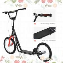 aosom Youth Scooter Street Kick Scooter For Teens Kids Ride On Toy W/ 16'' Inflatable Wheel Dual Brakes For 5+ Year Old Black - Black - View 8