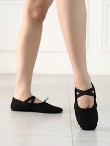 Zapatos de ballet con cordones, zapatos de ballet de suela blanda para mujer para interiores, zapatos de yoga para interiores, zapatos de práctica, zapatos planos - Negro - Ver 3