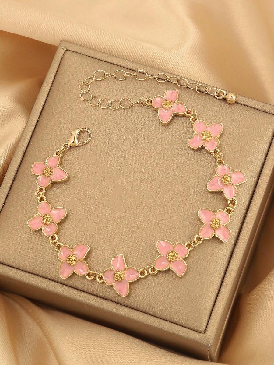 1pc Fashionable Floral Design Women Bracelet, Suitable For Party, Gift For Friends, And Daily Wear - Pink - View 1