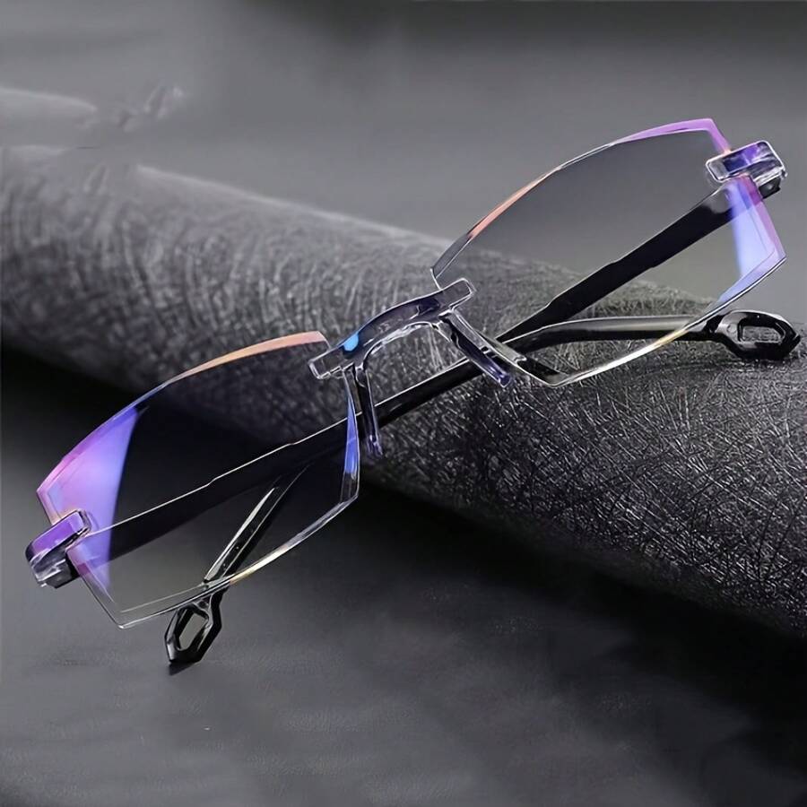 1 Piece Unisex Fashionable Lightweight Frameless Computer Glasses, Transparent Lens Cutting-Edge Design, Clear Vision Eyewear - Purple - View 1