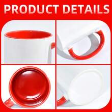 11oz Sublimation Mugs With Colored Handles & Interiors,Tazas Para Sublimar, Xmas Gifts Bulk Mugs For Custom Designs & Branding, 12 Pack Ceramic Sublimation Cups, Bulk Mugs For Coffee, Tea, Latte, Soup, Milk, Hot Cocoa, Red - 紅色 - 查看 4