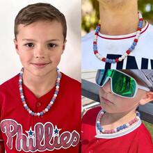 Baseball, Bling Beaded Women Men, Baseball Drip Necklace Bead Inspired Sports Jewelry, 17. Inches, AgeOver 8 Years Old - White-lightblue-red-17.7" - View 4