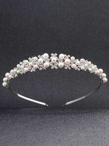 Faux Pearl & Rhinestone Headband, Princess Tiara Headpiece, Suitable For Party Decor, Wedding, Birthday, Costume Accessories