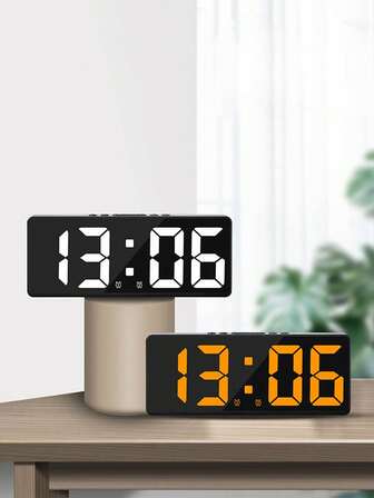 1pc New 2-In-1 Alarm Clock, Large LED Display, Digital Clock, 5-Level Brightness Adjustment, Voice Control Function In Battery Mode, 3 AAA Batteries (Not Included), Suitable For Living Room And Bedroom Decor, Great Christmas And Halloween Gift