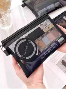 1PC Makeup Storage Bag, Transparent Mesh Cosmetic Storage Bag,Portable, For Travel Storage,Office & School Supplies,Back To School Christmas For Holiday Gift Giving,Boho Vibes