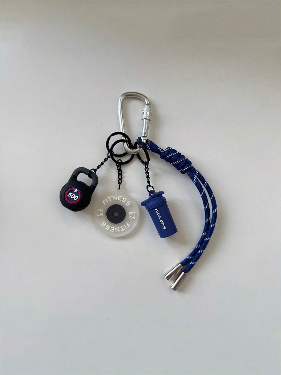 1 pieza Llavero de la serie de fitness, anillo de llaves de cuerda hecho a mano de colores, colgante de bolso, llavero de mancuerna y pesa rusa, llavero de mochila, regalo para maestros