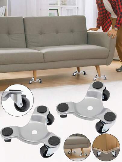 1pc Silver 3-Wheel Furniture Mover With Non-Slip Pads And Sturdy Frame, Suitable For Moving Cabinets, Appliances, Pianos, Refrigerators - Easy Assembly (Commercial/Household)