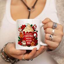 Christmas Movie Watching Mug, Festive Ceramic Cup With Santa, Gingerbread Man & Whipped Cream Design, Perfect For Holiday Beverages, Ideal Xmas Gift For Movie Lovers, Cozy Winter Drinkware For Home & Office - Christmas Cup - View 5