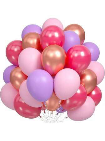 12/36/60pcs Pink & Purple Rose Gold Balloon Set, Latex Balloons Suitable For Gender Reveal Party, Bachelorette Party, Celebration Party, Baby Shower, Graduation, Anniversary, Independence Day, Bridal Shower, Christmas, Halloween, Valentine's Day