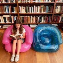 1 pieza Sofá inflable pequeño y transparente para exteriores, silla perezosa inflable para exteriores, asiento inflable portátil y de fácil almacenamiento para campamento de niños, apto para uso en interiores y exteriores - Multicolor - Ver 9