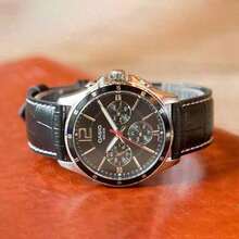 Casio Serie STANDARD Reloj de cuarzo impermeable para negocios con correa de cuero, reloj para hombre de estilo japonés y coreano, esfera negra MTP-1374L-1A