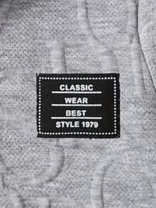 Young Boys Gray Long Sleeve Geometric Textured Crew Neck Sweatshirt + Elastic Denim Pants, Casual Outfit For Daily Wear - Grey - View 7