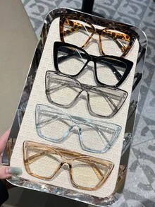 1副/2副/3副女士眼镜，2025新款方形大框休闲简约透明个性百搭修身眼镜，适合日常佩戴、电脑、阅读、游戏等场合。 - 黑色 - 查看 9