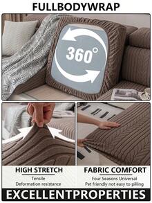 1 件纯色弹力沙发套，防水连体沙发套，保护沙发免受泼溅、刮擦，适合所有季节 - 卡其色 - 查看 6