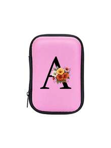 Sac organisateur en EVA rose avec initiales A-Z, sac de rangement pour câbles de données + ligne de données USB, étui de rangement pour câbles électroniques, chargeurs, écouteurs, porte-écouteurs pour festival de musique, accessoires tech de voyage pratiques, étui zippé de rangement, répondant à vos besoins de stockage quotidiens. Peut être utilisé pour le transport, le travail, l'école, le stockage en dortoir