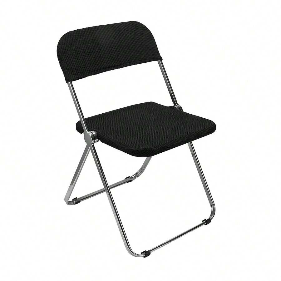 Folding Dining Chair Seat And Back Cover Set Solid Color Jacquard Stretch Chair Slipcover Home Decoration - Black - View 1