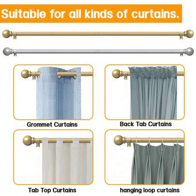 0.63英寸窗帘杆支架套装，经典多功能小型球形装饰顶饰，金色和银色可选。适用于各种窗户，安装简便，经久耐用。非常适合卧室、厨房、客厅、餐厅、办公室或出租空间。轻巧现代的极简主义设计！经典装饰，现代外观，优质金属，坚固的支架，窗帘五金，易于安装，适合公寓生活和租户。