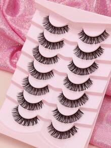 7 Paar D-Curl Wimpern, natürlich flauschig, handgefertigt, Wimpernverlängerung für tägliches Dating, Mode und beliebtes Make-up, Schönheitswerkzeuge, dramatisch 3D, Hochzeit, Party, natürlich schlank, Länge für Club, tägliche Arbeitstreffen, natürliche Kunstwimpern, angenehm zu tragen, gekreuzt