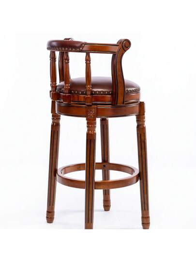 Cowhide Top Wooden Bar Stool, 360 Degree Swivel Height Stoel Home Kitchen Counter, Morden Stool view 2