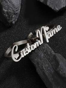 1pc Customized Personalized Double Finger Name Ring, Stainless Steel English Letter Couple Open Ring, Perfect Gift For Friends, Family, Relatives, Lovers, And Christmas - Multicolor - View 5