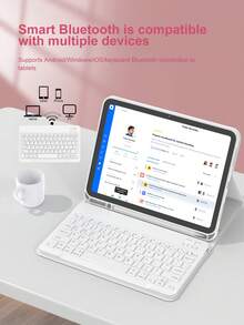 PU皮革键盘保护套，带可拆卸无线键盘、150mAh电池和Apple Pencil笔槽，兼容iPad（A16）第11/10代、第7/8/9代、iPad Air第4/5代（M2 2024/M3 2025）、iPad Pro 11英寸（2018/2020/2021/2022），灰色