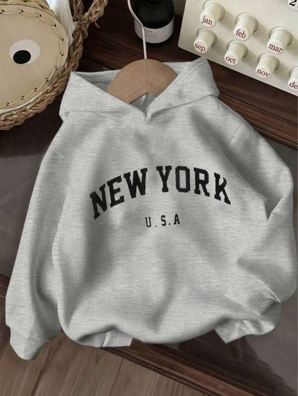 Sudadera con capucha con estampado gráfico y forro térmico para niña, cálida y cómoda para otoño/invierno