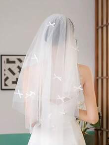 1 Piece Of Pearl-Style Bridal Veil Hair Comb, Long Style, 85cm In Length, Elegant Style
