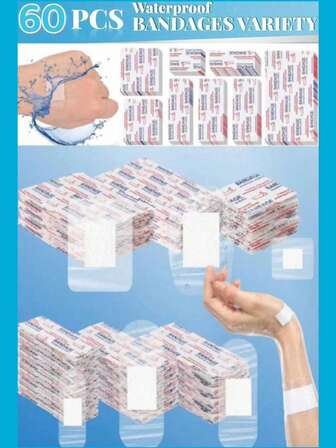 1SET-60/10PCS Of Transparent Band Aids, Emergency Wound Hemostatic Patches, High Elasticity Emergency Bandages, Wound Dressings, Breathable Adhesive Bandages - Suitable For Emergency Wound Care, Foaming, Scraping, Etc., With Multiple Combination Styles Suitable For Various Places