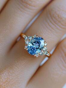1PC Luxurious Womens Rings Sparkling Fancy Blue Gorgeous Rings For Women Engagement Wedding Band Promiss Ring Birthday Merry Christmas Valentine's Day Anniversary Gift For Her Jewelry Ring - Màu xanh lam - Xem 4