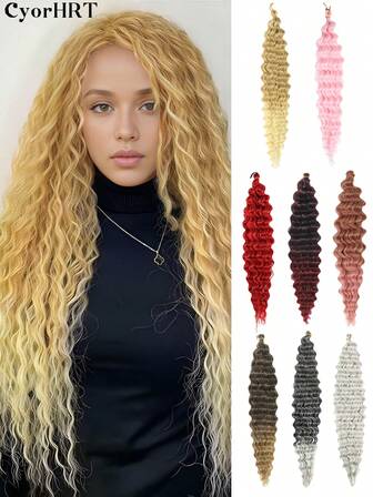 22 Inch Synthetic Hair Extensions Curly Hair Extensions Deep Wavy Hair Pink Red Brown Gradient Brown To Pink Gradient Black To Gray Gradient Black To Brown Black To Wine Red Multicolor Color Deep Wave Crochet Hair Braided Hair For Women Wear Daily Party Cosplay