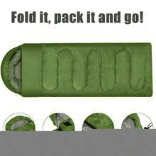 3-4 SEASON SINGLE SLEEPING BAGS CAMPING RECTANGULAR ENVELOPE ZIP UP KIDS ADULT - Army Green - View 2