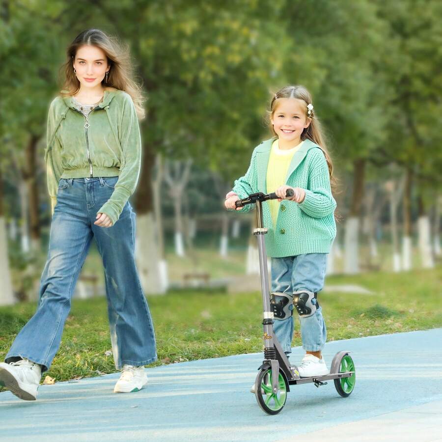 QABA Scooter For Kids Ages 6-12, Kick Scooter With Adjustable Height, 200mm Big Wheel, Foldable Stunt Scooter For Boys And Girls, Green - Green - View 1
