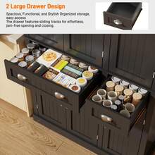 71" Tall Kitchen Cabinet Pantry Storage,Modern Kitchen Hutch Cabinet With Doors And Adjustable Shelves,Large Freestanding Food Pantry With 2 Drawer For Dining Room, Living Room, Hallway - màu đen - Xem 6