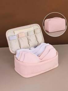 便携式双层尼龙内衣收纳袋，非常适合旅行和居家收纳胸罩、内裤、袜子等，粉色和米色可选，可作化妆包使用，旅行必备。 - 彩色 - 查看 2