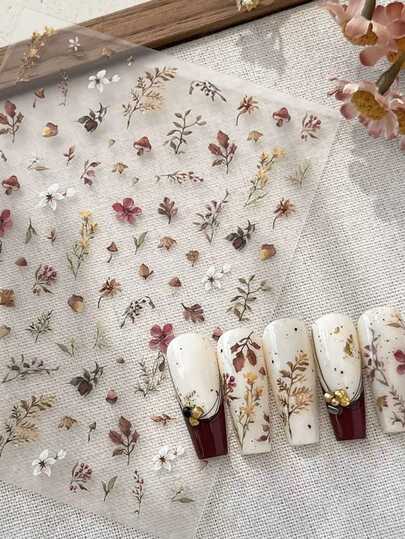 1 pieza Pegatina de arte de uñas con hoja seca de otoño en relieve de acuarela, pegatina decorativa de hormigas dulce y de moda, calcomanías de uñas DIY, suministros para uñas